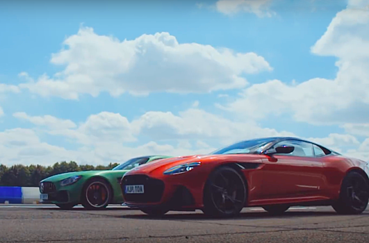 Видео: экстремальный Aston Martin DBS Superleggera против Mercedes-AMG GT R