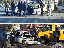 В Майкопе патрульный автомобиль ДПС столкнулся с маршруткой