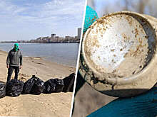В Астрахани чистомэн в зеленой маске очистил от мусора городской пляж