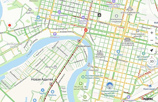 Пробка перед Тургеневским мостом в Краснодаре растянулась на несколько километров