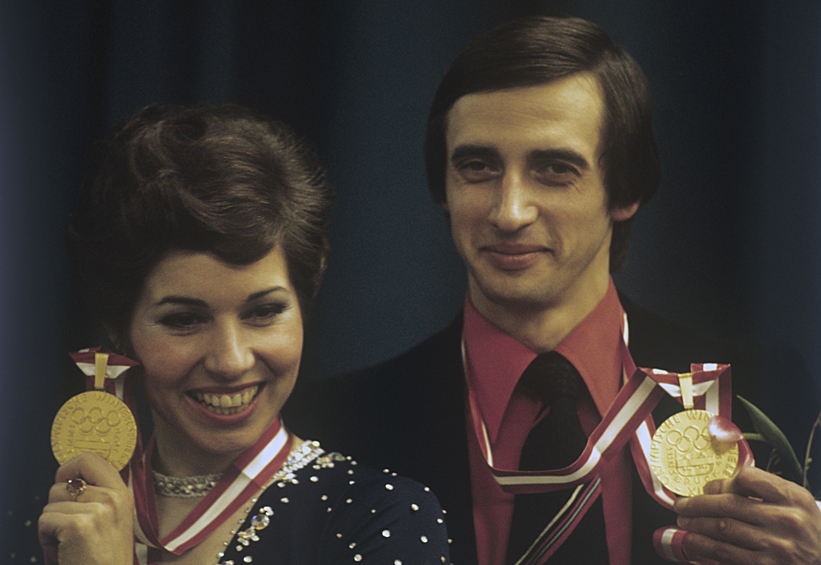 Фигуристы Людмила Пахомова и Александр Горшков - победители XII Олимпийских игр в танцах на льду, 1976 год