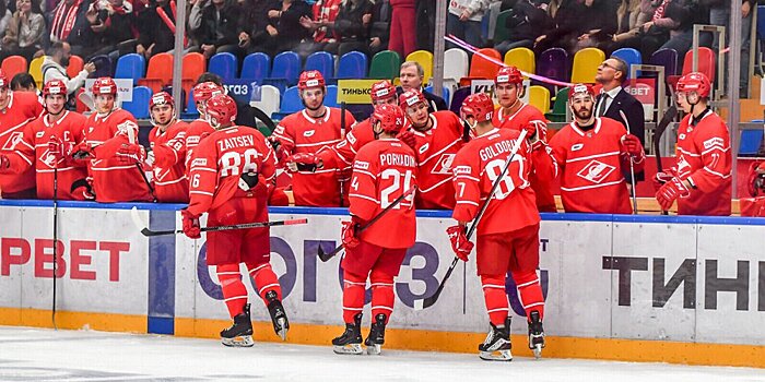 «Спартак» первым забил 100 голов в сезоне КХЛ. Порядин отличился с передачи Голдобина в игре со СКА