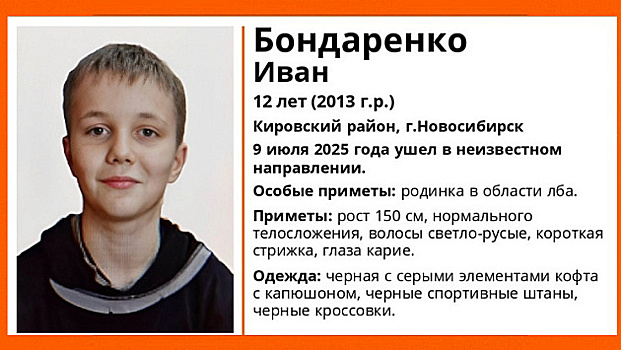 В Новосибирске пропал 12-летний кареглазый мальчик с родинкой на лбу