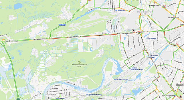 Пробка длиной в 9 км образовалась на Московском шоссе в Нижнем Новгороде