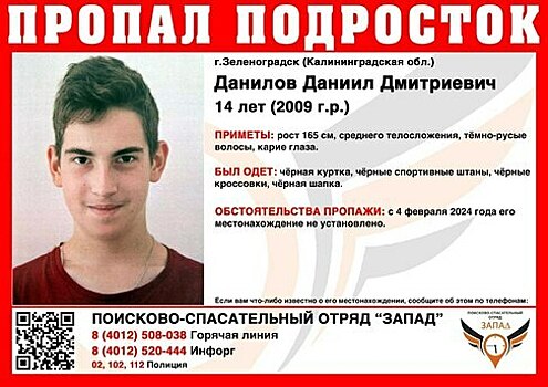 В Зеленоградске ищут 14-летнего мальчика в чёрной одежде