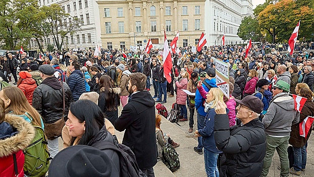 Около 40 тысяч человек вышли в Вене на протесты против локдауна и обязательной вакцинации