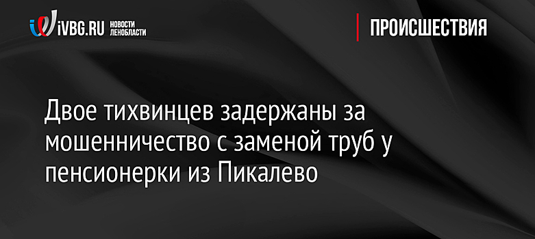 Двое тихвинцев задержаны за мошенничество с заменой труб у пенсионерки из Пикалево