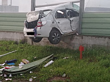 Водитель Renault, повисшего на шумозащитном экране, попала в больницу