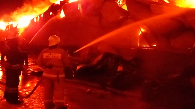 Опубликованы кадры масштабного пожара на складе в Пензе