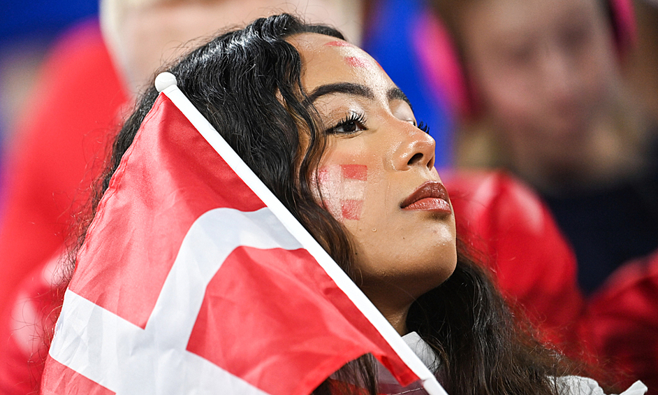 Болельщица из Дании на матче Чемпионата мира по футболу между сборными Франции и Дании. 
