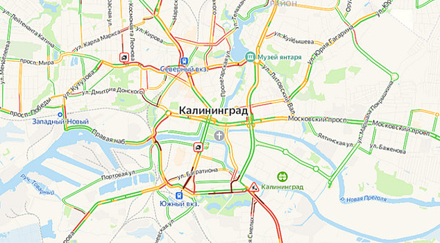 Калининград вечером в среду встал в 7-балльных пробках