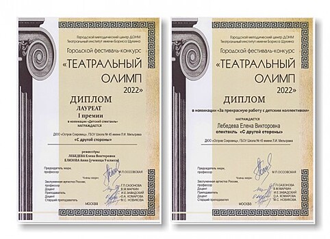 Воспитанники школы №45 стали победителями фестиваля «Театральный Олимп»