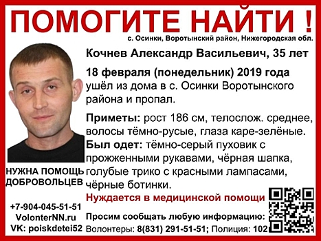 35-летний Александр Кочнев пропал в Нижегородской области