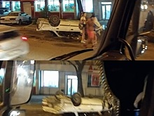 Во Владивостоке машина перевернулась на крышу рядом с тротуаром