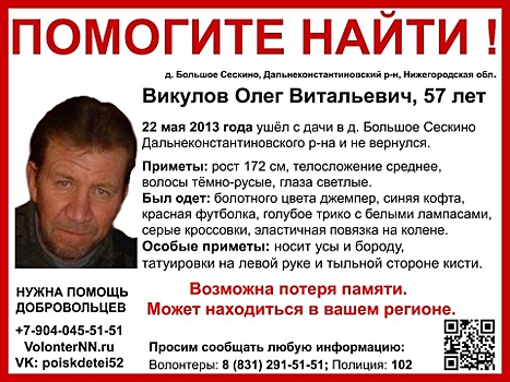 57-летнего Олега Викулова ищут в Нижегородской области