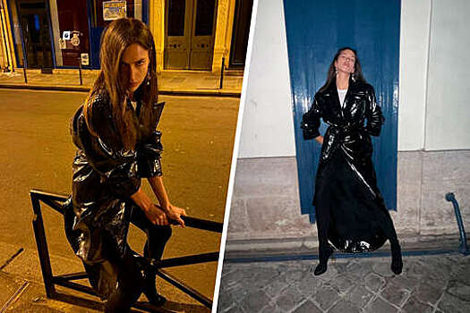 Ирина Шейк в кожаном тренче устроила фотосессию на улицах Парижа