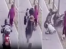 Китайский мотоциклист пожалел, что проложил свой маршрут по пешеходной дорожке: видео