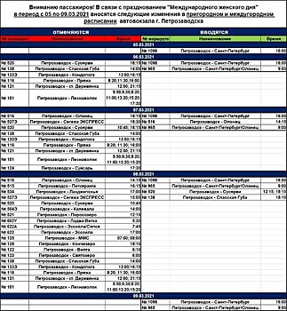 Автовокзал Петрозаводска внес множество изменений в расписание в преддверии 8 марта