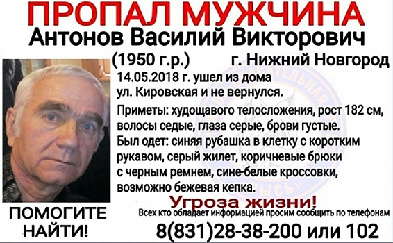 68-летний Василий Антонов пропал в Нижнем Новгороде