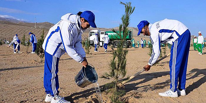 Сердар Бердымухамедов и члены правительства Туркменистана посадили деревья