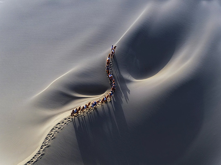 В числе призеров — Ханбин Ванг, запечатлевший караван в пустыне