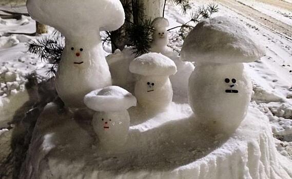 Житель Фатежа украшает двор снежными скульптурами