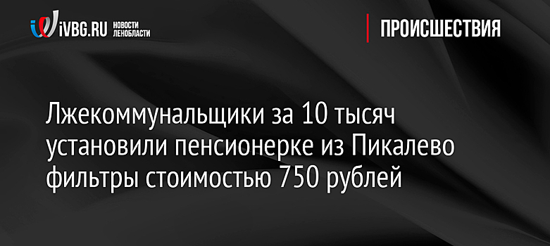 Лжекоммунальщики за 10 тысяч установили пенсионерке из Пикалево фильтры стоимостью 750 рублей