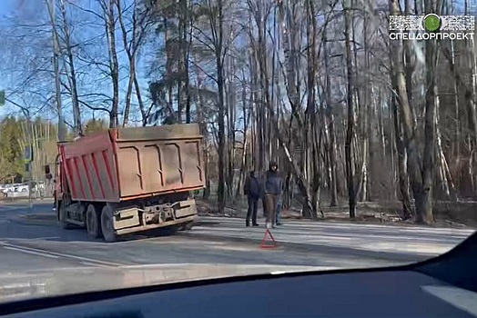 Грузовик выехал на тротуар и врезался в светофор на Московском проспекте