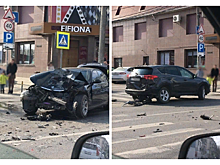 В Краснодаре после столкновения Toyota и BMW образовалась пробка по Северной