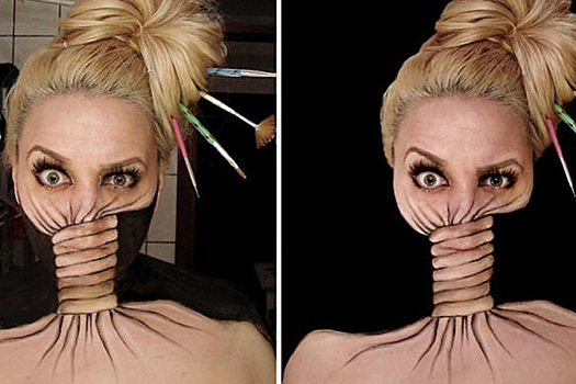 Уникальная художница разрезает и деформирует свое лицо обычным макияжем