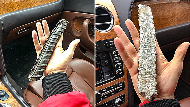 Дорожный "нежданчик": арматура на асфальте проткнула Bentley