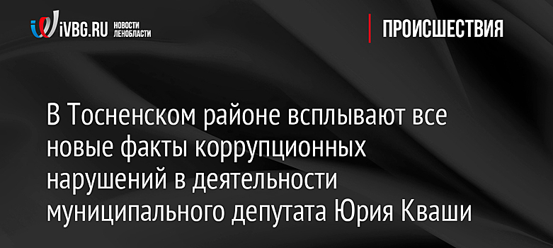 В Тосненском районе всплывают все новые факты коррупционных нарушений в деятельности муниципального депутата Юрия Кваши