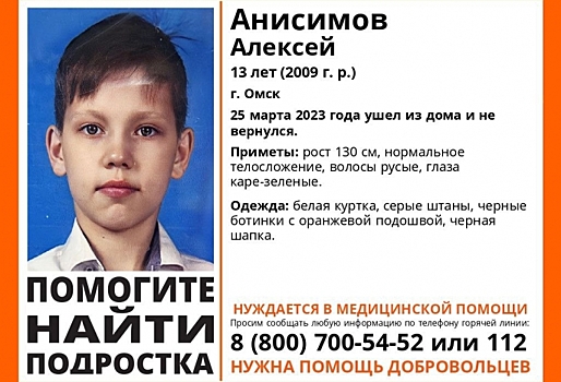 Спустя 10 дней в Омске вновь пропал 13-летний школьник, нуждающийся в медпомощи