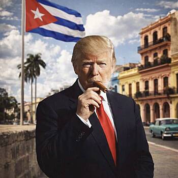 Трамп «закурил» сигару на фоне развевающегося флага Кубы