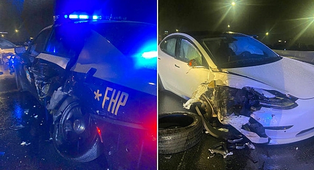 Автомобиль Tesla на автопилоте врезался в машину полиции