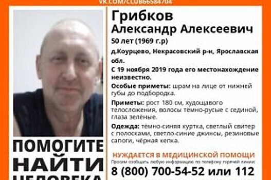 В Некрасовском районе пропал 50-летний Александр Грибков