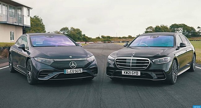 Бензиновый Mercedes-Benz S500 W223 и электрический EQS сравнили на треке