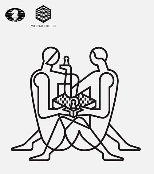 Брендинг для чемпионата мира по шахматам разрабатывало московское дизайнерское бюро «Щука». Они представили тот же логотип в другом исполнении — он выглядит еще более пикантно, поскольку тела людей не закрашены 