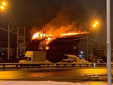 Крыша мебельного склада горит в Подмосковье на 450 "квадратах"