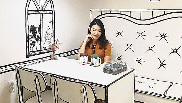 В Сеуле работает "нарисованное" кафе