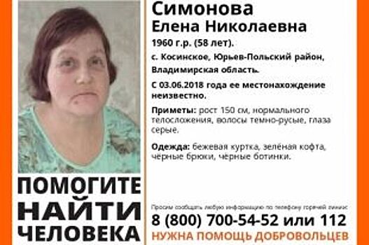 В Юрьев-Польском районе пропала 58-летняя женщина