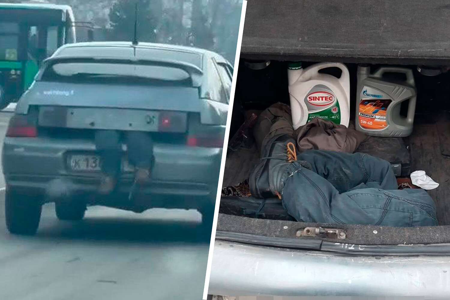 В Казахстане полиция задержала машину с торчащими из багажника ногами