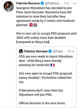 Источник: Вейналдум подпишет контракт с «ПСЖ»