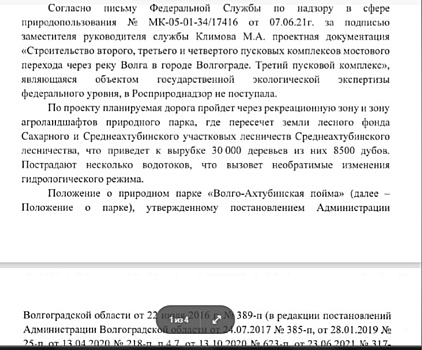 Председатели партии &quot;ЯБЛОКО&quot; и фракции &quot;Зеленая Россия&quot; обратились к генпрокурору РФ из-за строительства дороги в Волго-Ахтубинской пойме