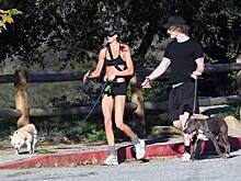 Дочь Синди Кроуфорд в бюстгальтере и микрошортах выгуляла собаку