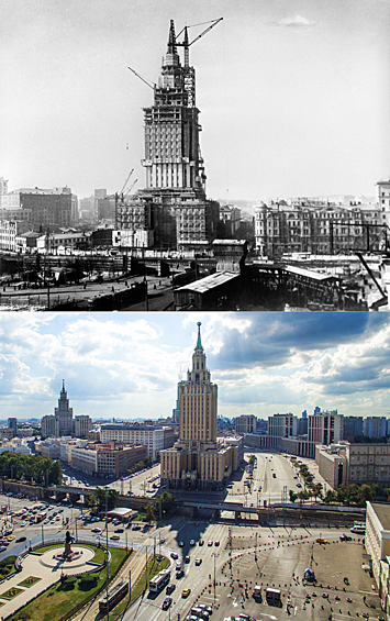  Вид на гостиницу "Ленинградская" на Каланчевской улице и Комсомольскую площадь