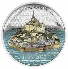 Остров-крепость Мон-Сен-Мишель на четырех монетах