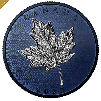 Кленовый лист на монете с покрытием из синего родия