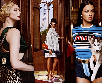 Гвендолин Кристи, Адриана Лима (и хаски!) в рекламной кампании круизной коллекции Miu Miu