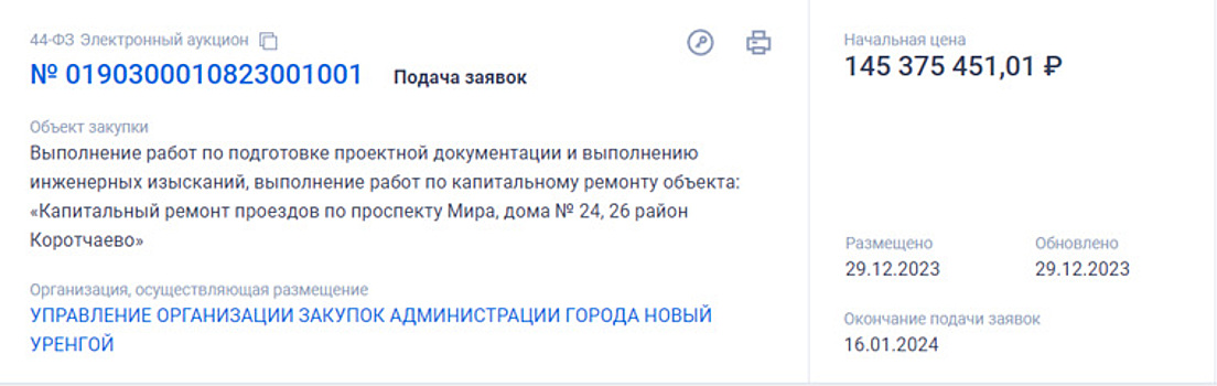 Власти Нового Уренгоя объявили конкурс на ремонт дорог за 145 млн рублей